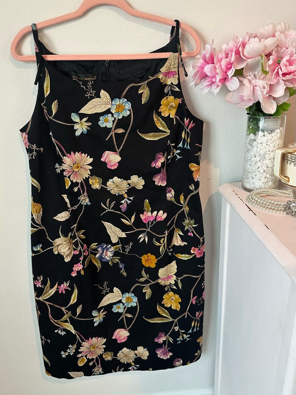 Donna Ricco Black Floral Midi Slip Dress